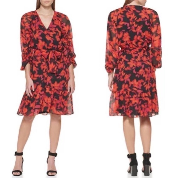 Calvin Klein Floral Print Belted Dress Size Medium - Picture 1 of 11